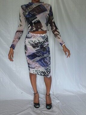Abstract Print Pencil Skirt in Multi-Color